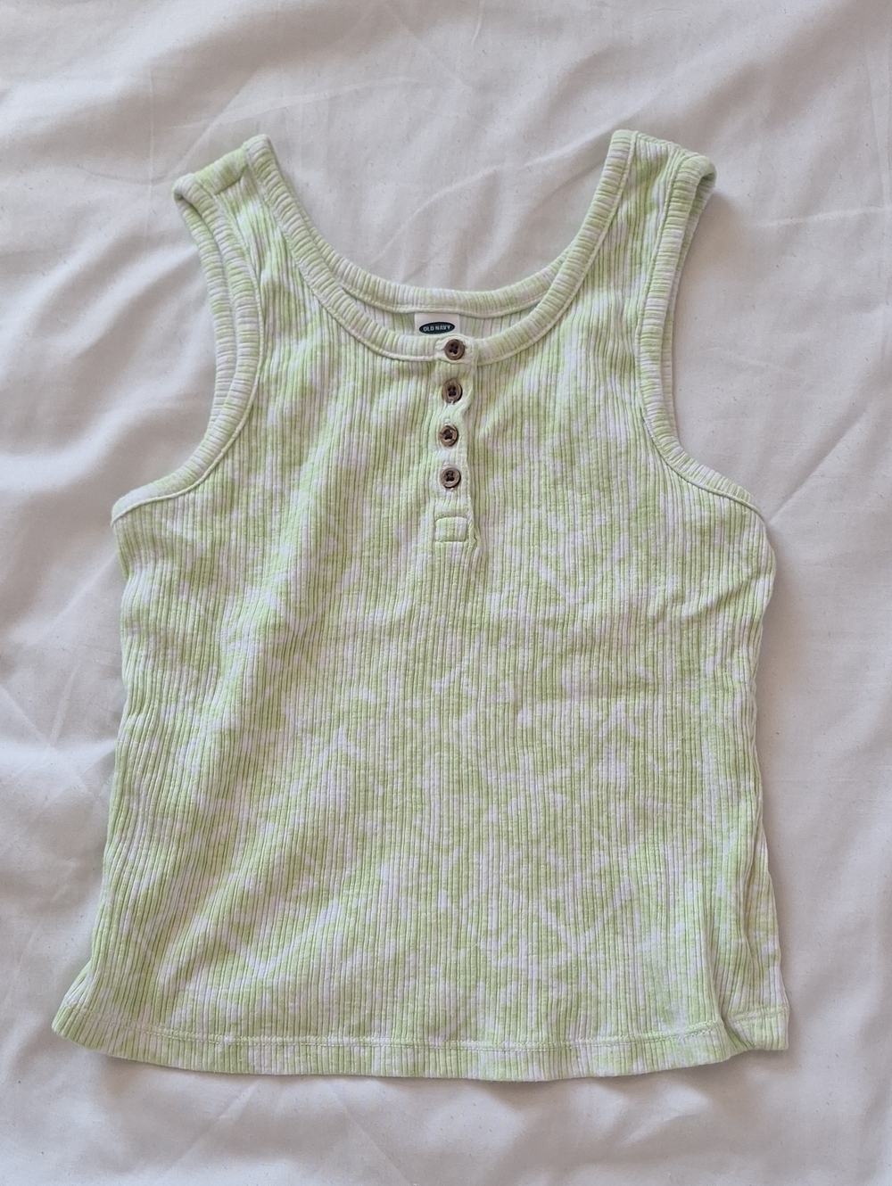 Old Navy Ribbed Henley Tank in Pale Lime and White